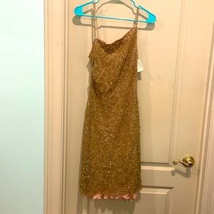 Size small dusky pink cocktail dress, with sage and sequin overlay.